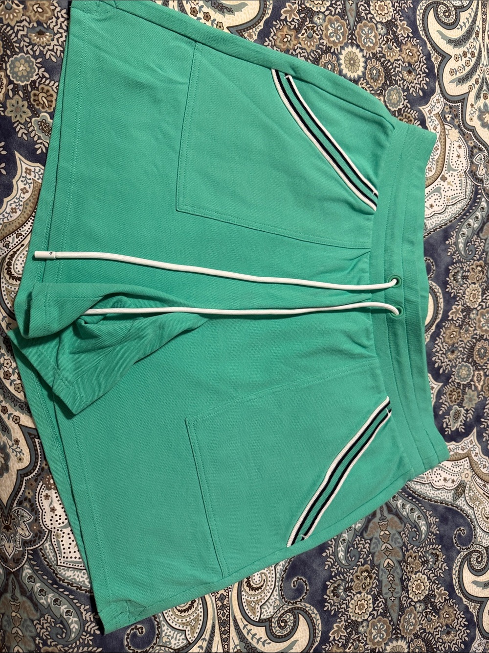 Talbots Green & Navy Athletic Drawstring Shorts with Stripe Trim Medium